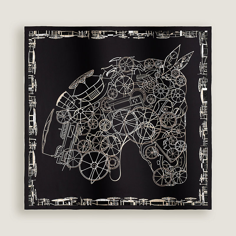 Complication Equestre embroidered scarf 90 - Black | Hermès USA